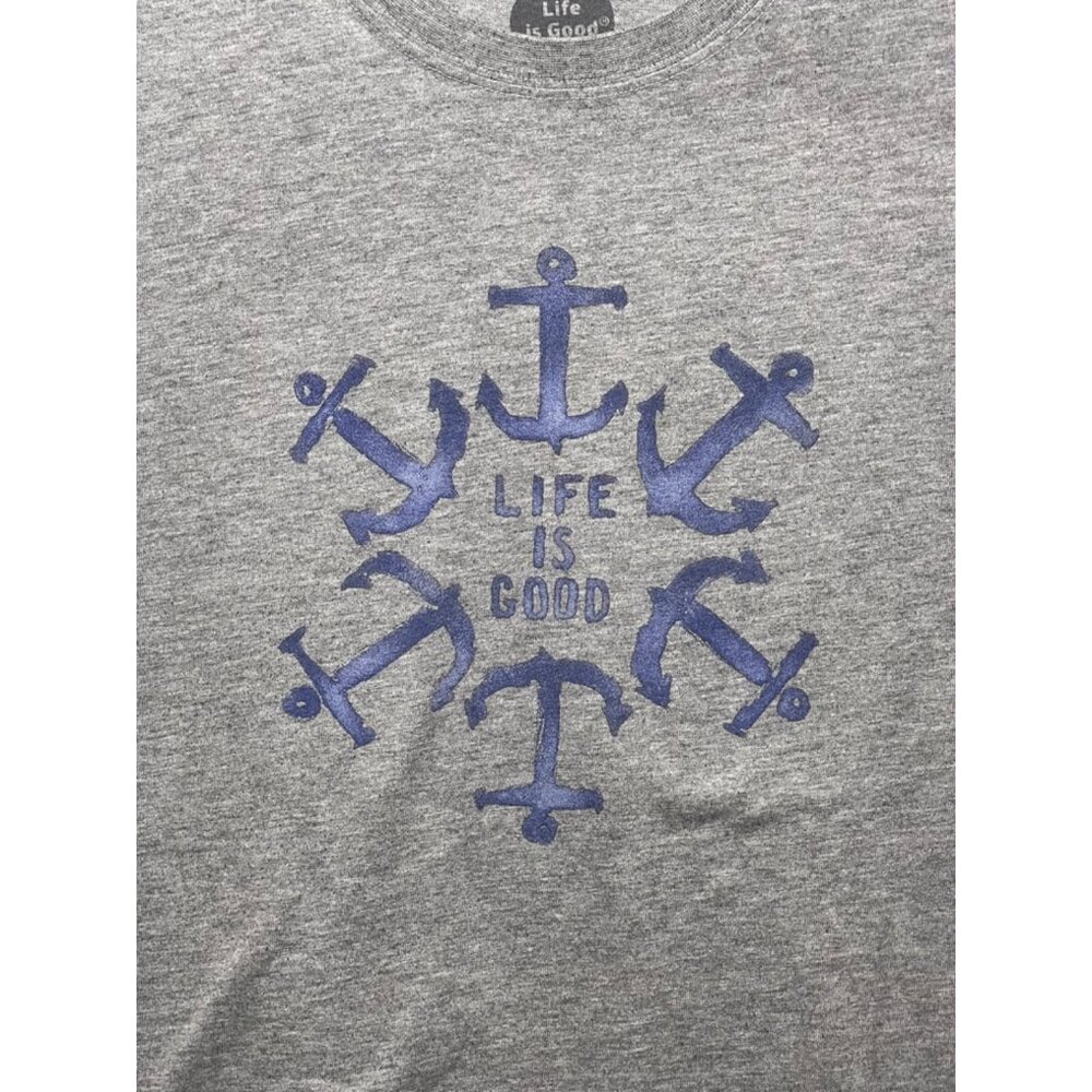 Life is Good Logo Crusher Tee T-Shirt Anchors XL Grey Navy - Picture 2 of 6
